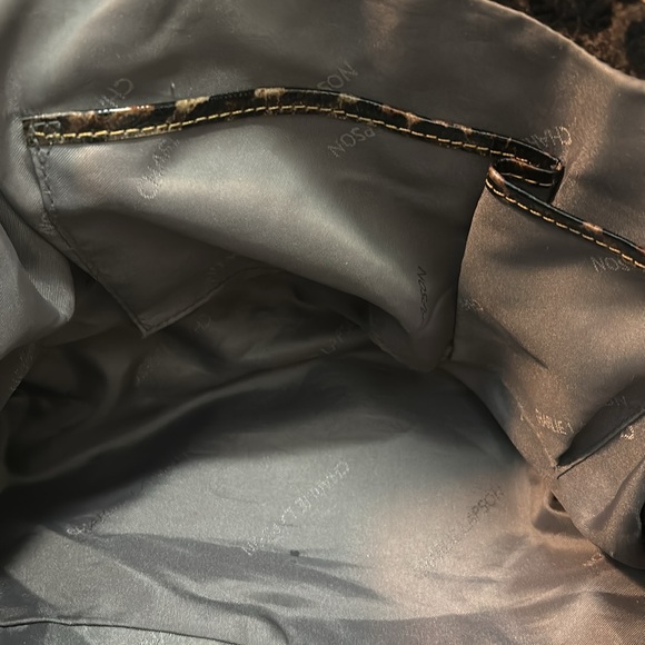 Charlie Lapson Croc Leopard Textured Print Satchel Bag Brass Hardware - Picture 14 of 16